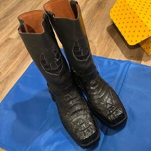 Max Leather USA Customized Black  Crocodile Cowboy Boots